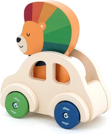 Houten auto met claxon Leeuw van Vilac