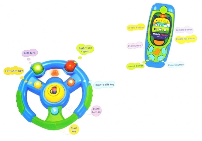 Interactieve muziekspeelset voor kinderen - stuur, telefoon en sleutels