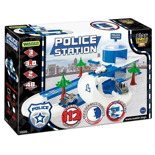 Garage+rail Kid Cars 3D Politie plastic 3,8m in doos 59x40x15cm 12m+ Wader
