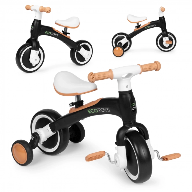 Loopfiets met pedalen en zijwieltjes zwart ECOTOYS
