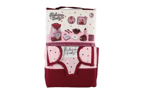 Rugzak met draagzak voor pop stof 17x26cm met accessoires voor pop in zak