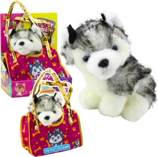 Pluchen Husky-hond in tas