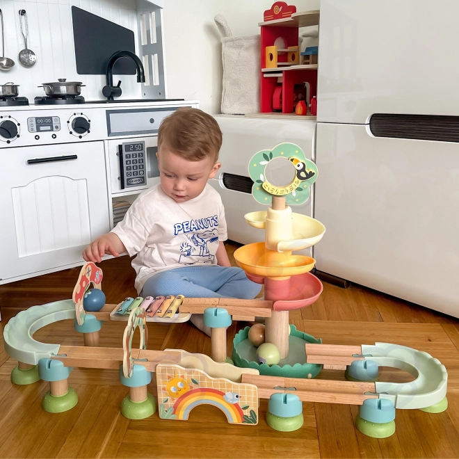 Houten knikkerbaan met xylofoon Tooky Toy 44 stuks
