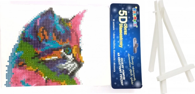 Diamantschilderen Kleurrijk katje 15 × 20 cm met standaard