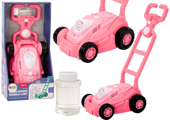 Roze grasmaaier voor het maken van zeepbellen