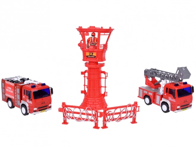 Grote brandweerwagen met geluid en kinderhelm