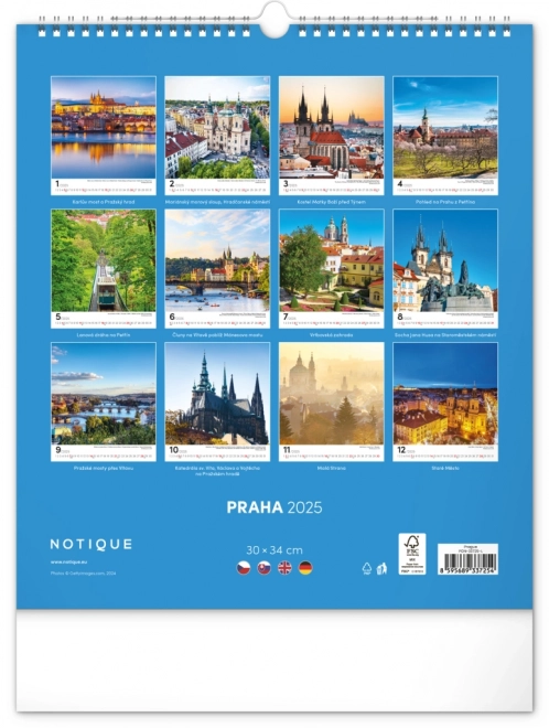 Muurkalender Praag 2025, 30 × 34 cm