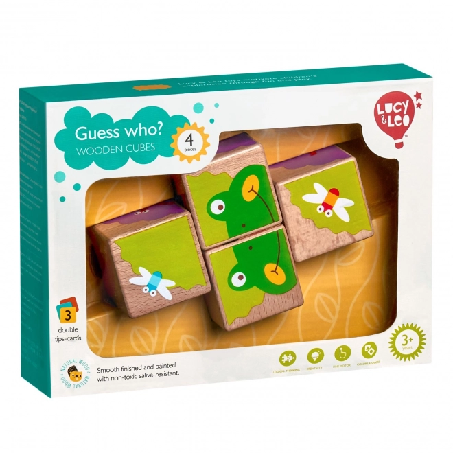 Lucy & Leo Co dieren eten - 4 houten puzzelblokken
