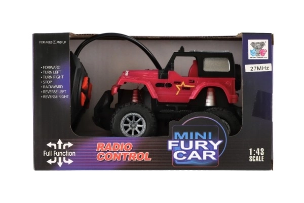 RC Auto terrein 14cm kunststof 27MHz op batterijen met licht in doos 20x11x10cm