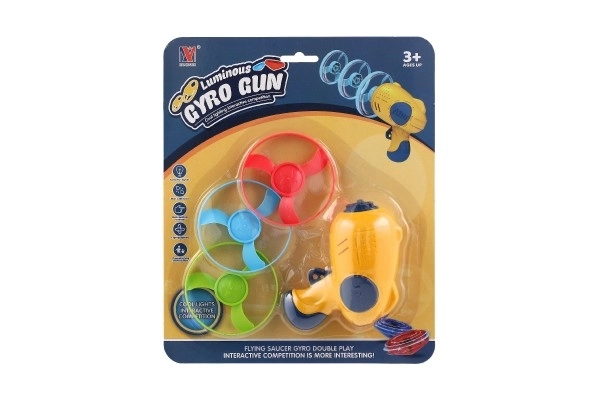 Schietschijfje 3 stuks + pistoolstarter plastic 4 kleuren op kaart 21,5x26x6cm