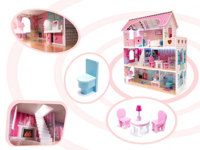Houten poppenhuis met meubilair - 70 cm