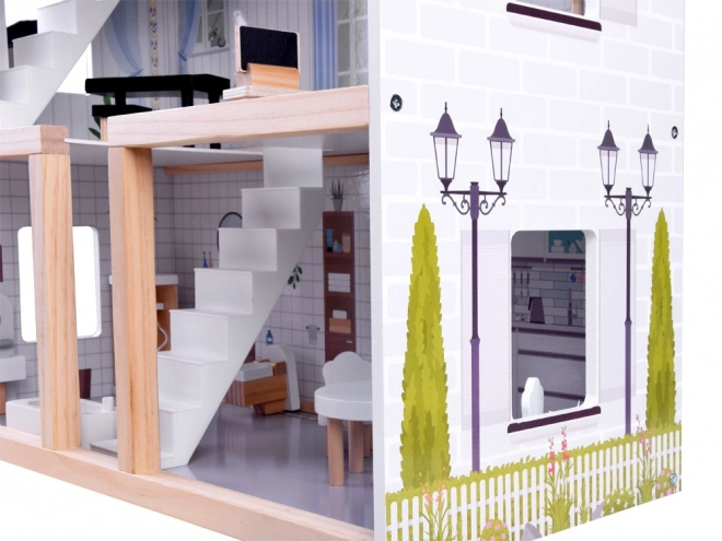Houten poppenhuis met LED-verlichting in Boho-stijl 78 cm