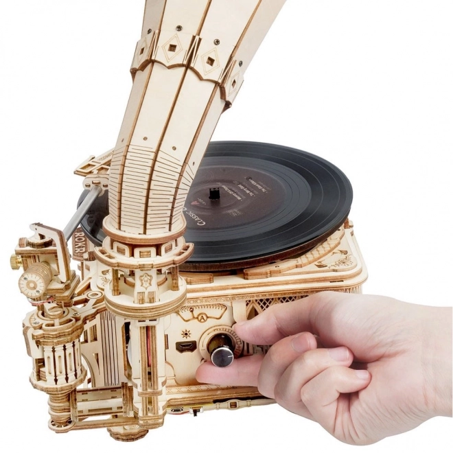 RoboTime 3D houten mechanische puzzel Grammofoon (handmatige aandrijving)