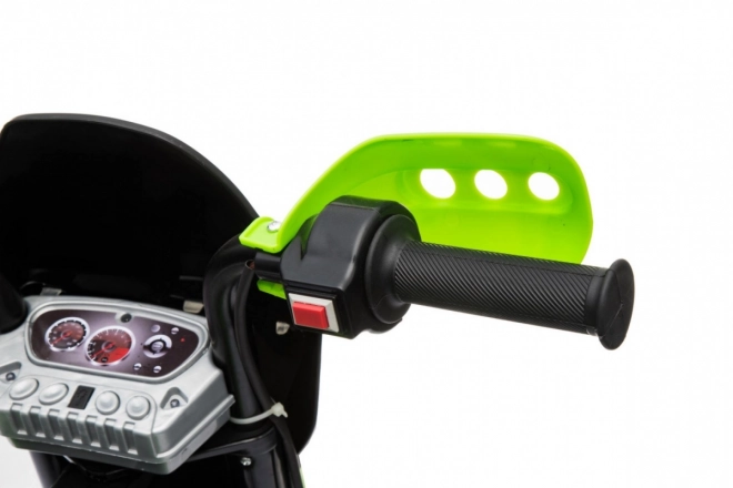 Elektrische crossmotor voor kinderen op accu – groen, met zijwieltjes en LED-verlichting