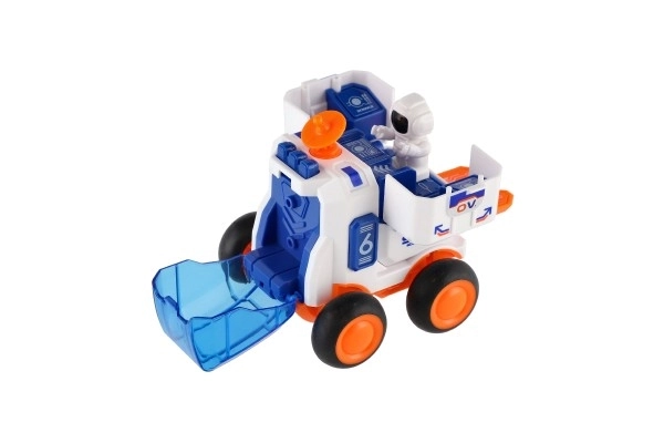 Auto ruimtevaart plastic 8x9cm op traagheidsmotor 2 kleuren
