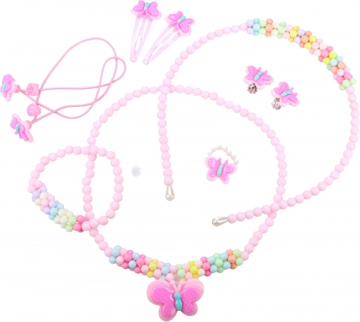 Modieuze set met vlindertjes – kinderset sieraden en haaraccessoires