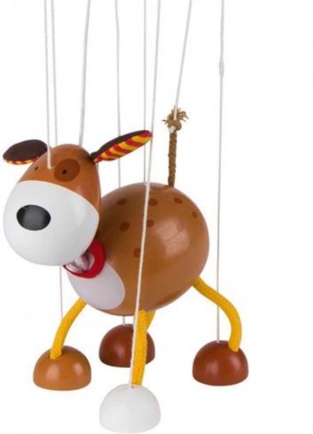Houten marionet hondje GOKI