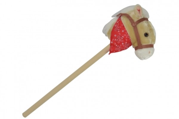 Paard op stok pluche 80cm op batterijen met geluid beige in zakje
