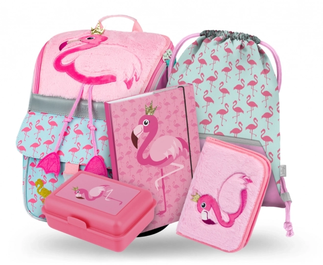 BAAGL 5 SET Zippy Flamingo: schooltas, etui, zak, map, doos