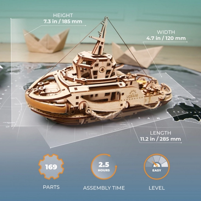 Ugears 3D puzzel - Sleepboot 169 stukken