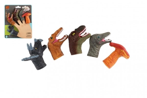 Vingerpop dino's 5 stuks rubber 6cm op kaart 16,5x20cm