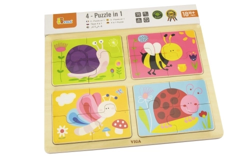 Houten puzzel 4-in-1 - insecten