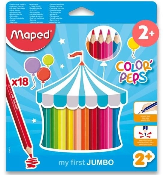 Driehoekige Jumbo Kleurpotloden Color'Peps van Maped, 18 stuks