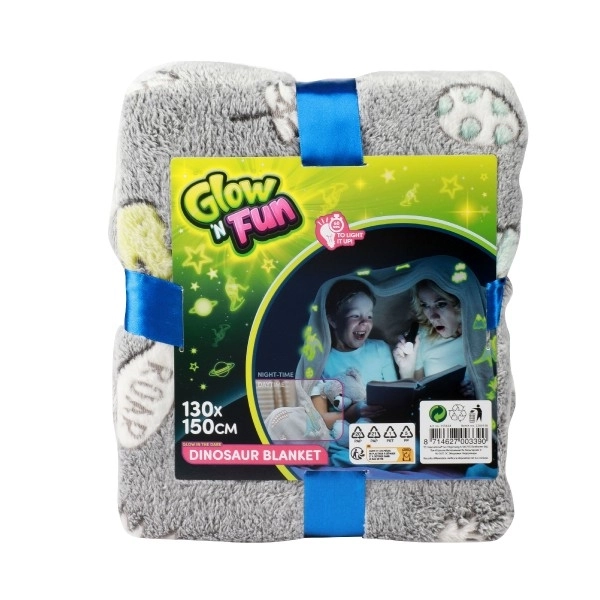 Flanel Plaid Dinosaurus lichtgevend in het donker 130x150cm grijs