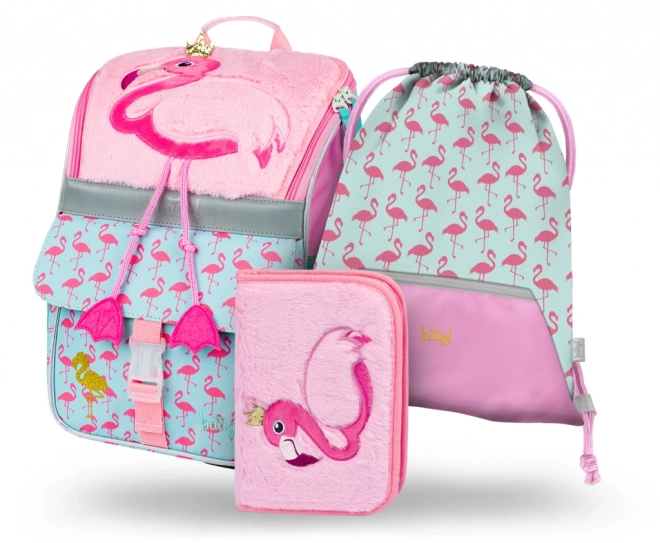 BAAGL SET 3 Zippy Flamingo: schooltas, etui, zak