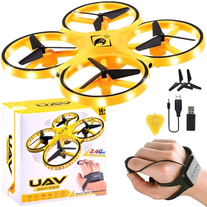 Drone bestuurd door handgebaren + afstandsbediening Quadrocopter RC0573 – Geel
