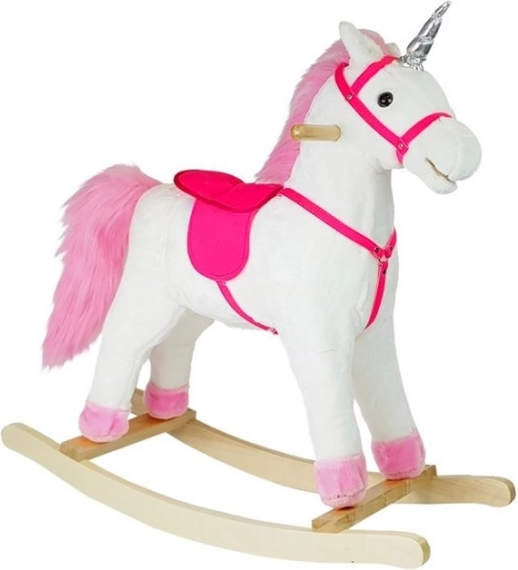 Schommelpaard wit-roze met geluiden - eenhoorn 74 cm