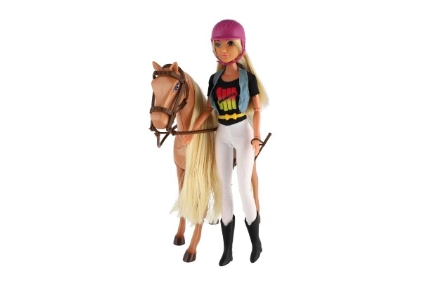 Paard borstel + pop jockey Anlily scharnierend plastic met accessoires in doos 32x36x11cm