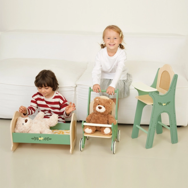 Houten vintage kinderwagen voor poppen