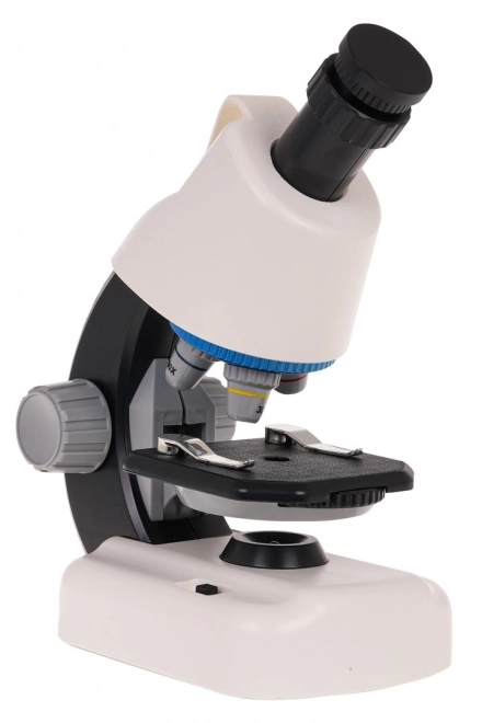 Witte microscoop + reageerbuizen en accessoires