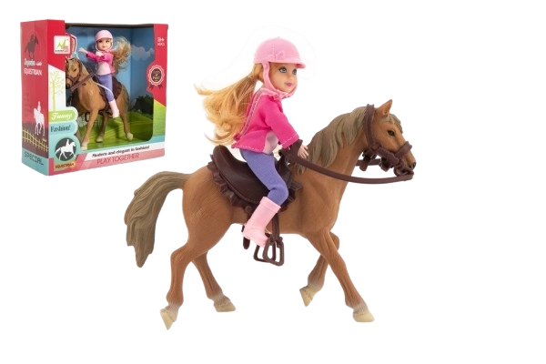 Paard + pop jockey plastic 20cm in doos 23x23x9,5cm