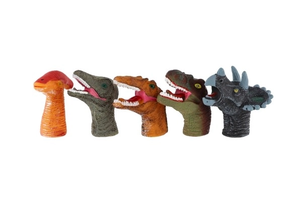Vingerpop dino's 5 stuks rubber 6cm op kaart 16,5x20cm