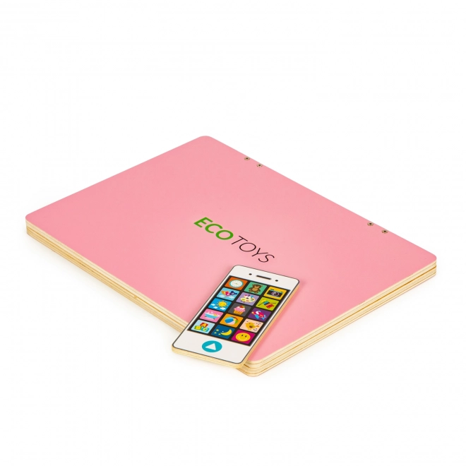ECOTOYS Houten laptop met magnetisch scherm - roze