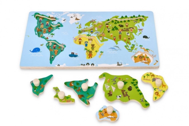 Puzzel met handvatten wereldkaart