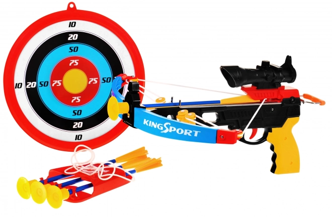 Boog voor kinderen (6+) Sportset 7 st. + Schijf + 4 pijlen + Koker + Richtvizier