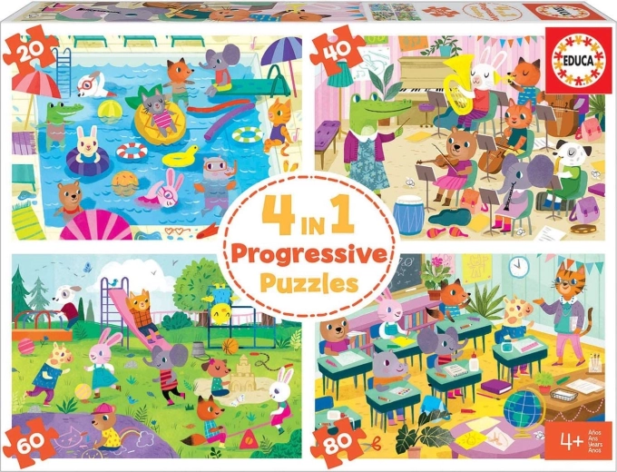 Educa puzzel Een dag op school 4-in-1 (20–80 stukjes)