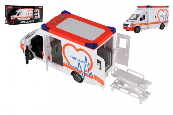 Speelgoed Ambulance van Plastic 28cm met Brancard en Trage Terugkeer met Licht en Geluid