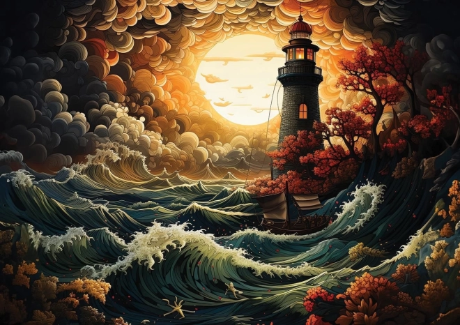 Puzzel ART PUZZLE Vuurtoren in de storm 1500 stukjes