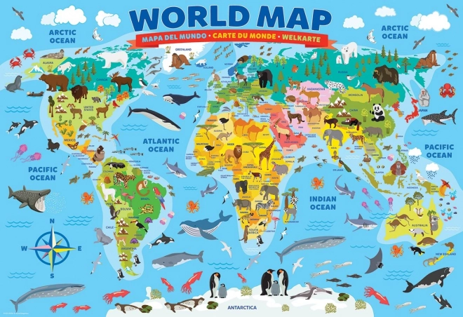 EUROGRAPHICS puzzel Geïllustreerde wereldkaart 100 stukjes
