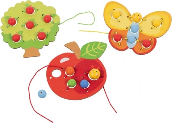 Set houten rijg- en vlechtspeelgoed – 3 stuks
