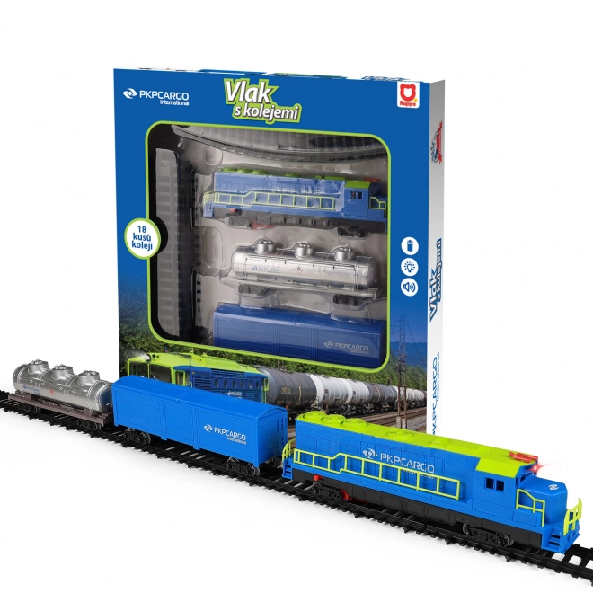 Goederentrein PKP Cargo International met wagons en spoor met geluid en licht