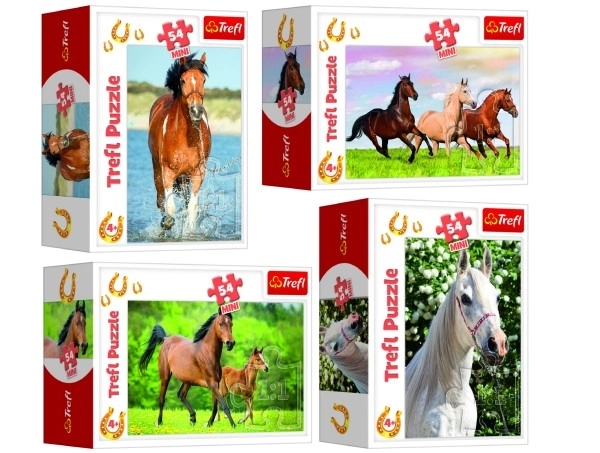 Minipuzzel 54 stuks Paarden 4 soorten in doos 9x6,5x4cm