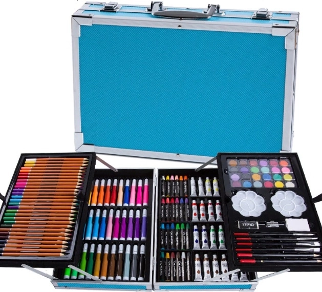 Set beeldende kunstbenodigdheden in koffer, 145 delig – Blauw