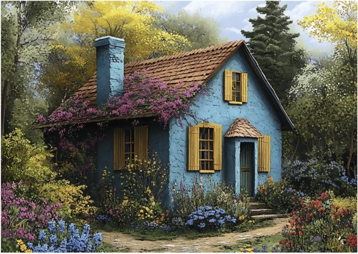 Puzzel Blauw huisje 500 stukjes