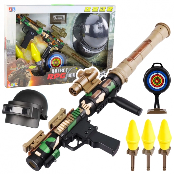 Militaire set met RPG bazooka en beschermende helm