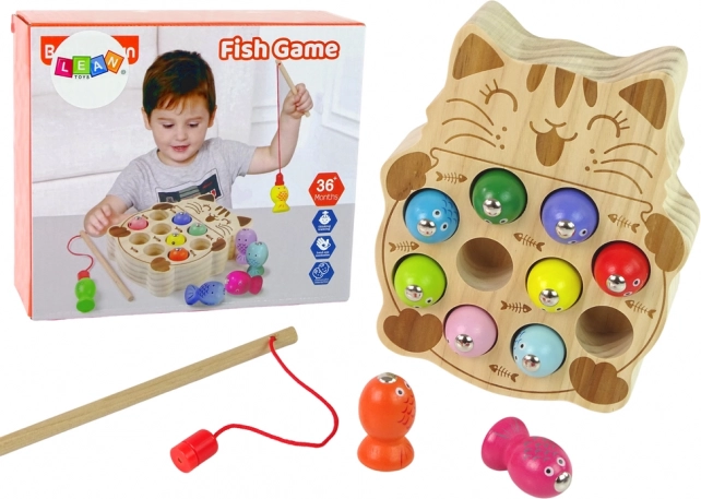 Houten magnetisch visspel met kat